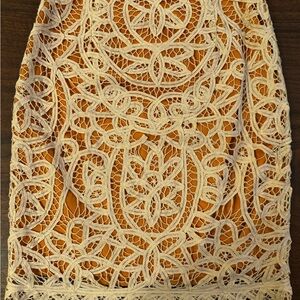 Odille Lace Pencil Skirt in Cream and Orange